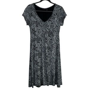Fresh Produce Paisley Printed V Neck Short Sleeve Dress Rayon Small USA Made